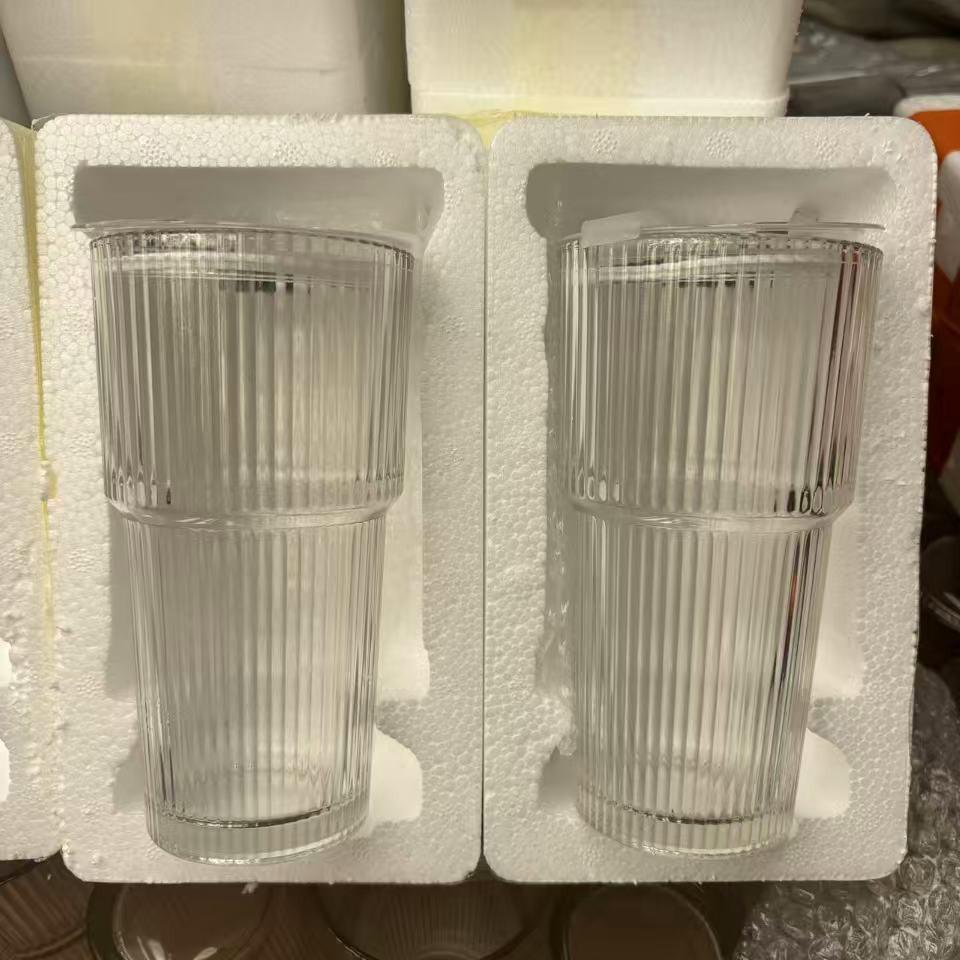 Large Capacity Glass Cup with Lid and Straw - Vertical Stripe Design for Juice, Coffee, or Water