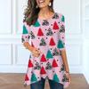 Damen Frühling Rundhals Bunt Weihnachtsbaum Print Oberteile Mode Langarm Unregelmäßiger Saum T-Shirt Oberteile