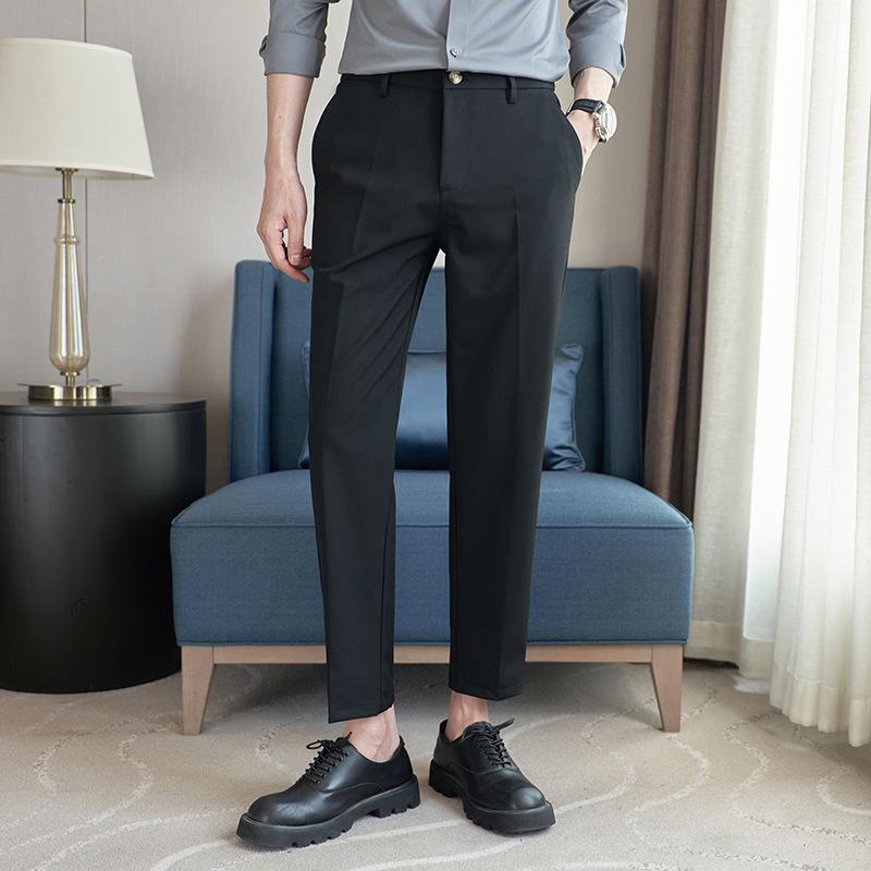 Douyin Quality Men's Casual Nine-point Pants, Ruffian Handsome Trend Small Straight Pants, Elastic Elastic Casual Pants At the Back Waist