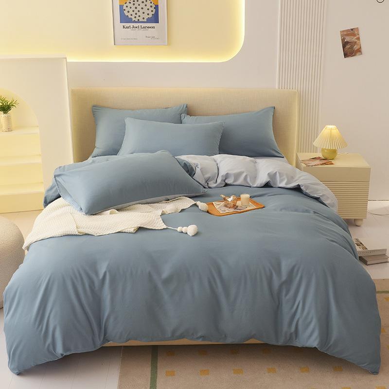 "Pure Color Sanded Four-Piece Bedding Set - Simple Style Quilt, Bedsheet for Dorms, Autumn/Winter."