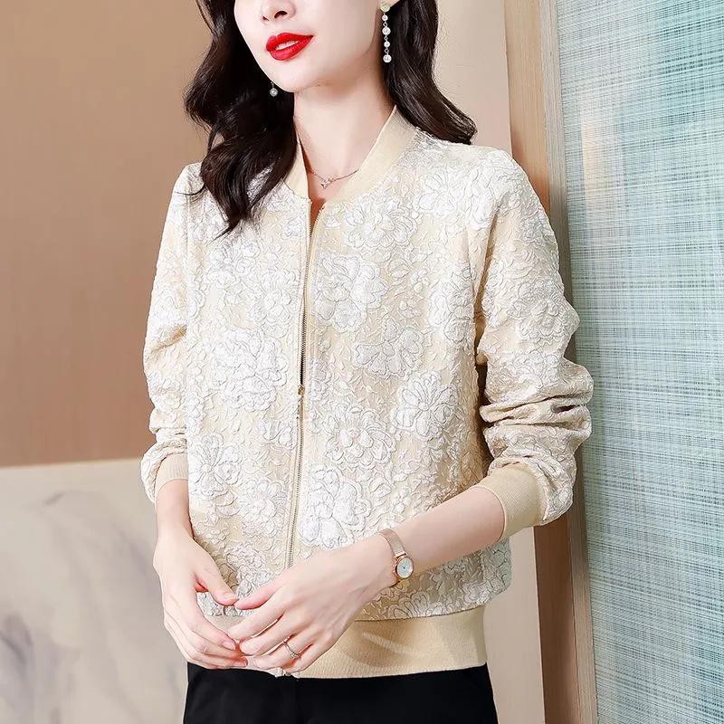 Women's Jacquard Jackets  Short Coats High-end Casual Outwear Loose Outer Spring Autumn Clothing Coat