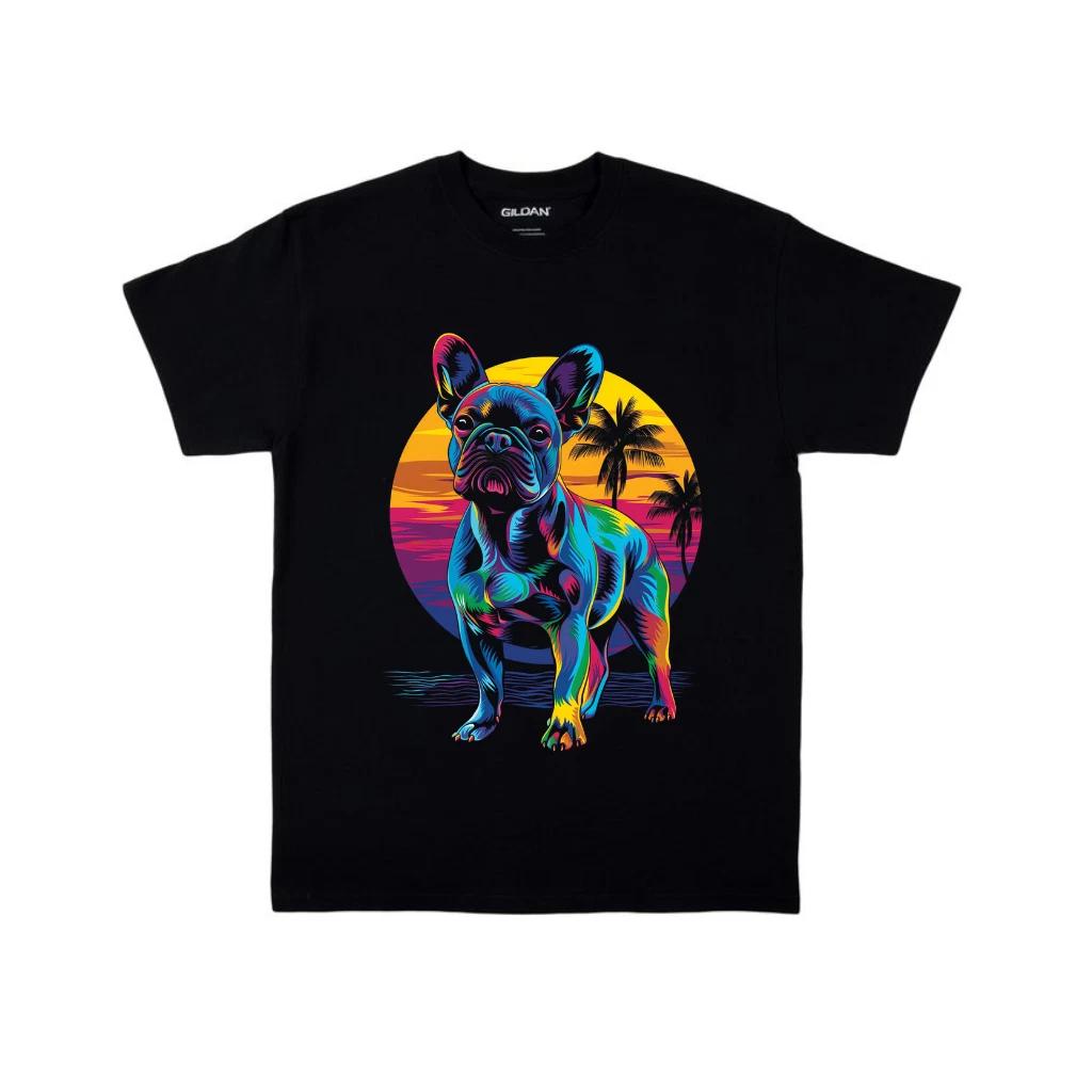 French Bulldog Beach Sunset Pop Art T-Shirt S–5XL XL