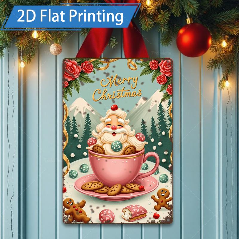 D FLAT pc Metal Sign Christmas Santa Sleigh Reindeer Snowy Night D Metal Art