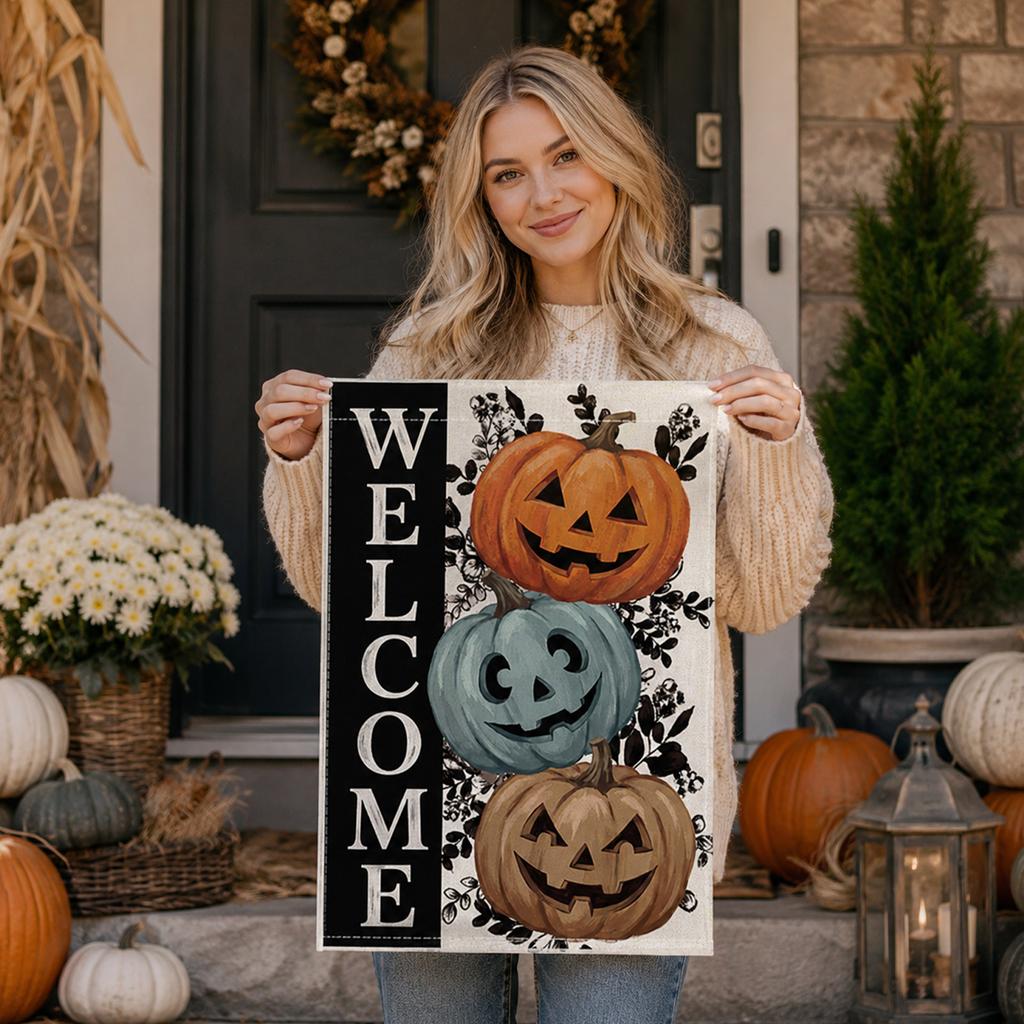 Halloween Garden Flag with Leaf Print for Fall Outdoor Decor