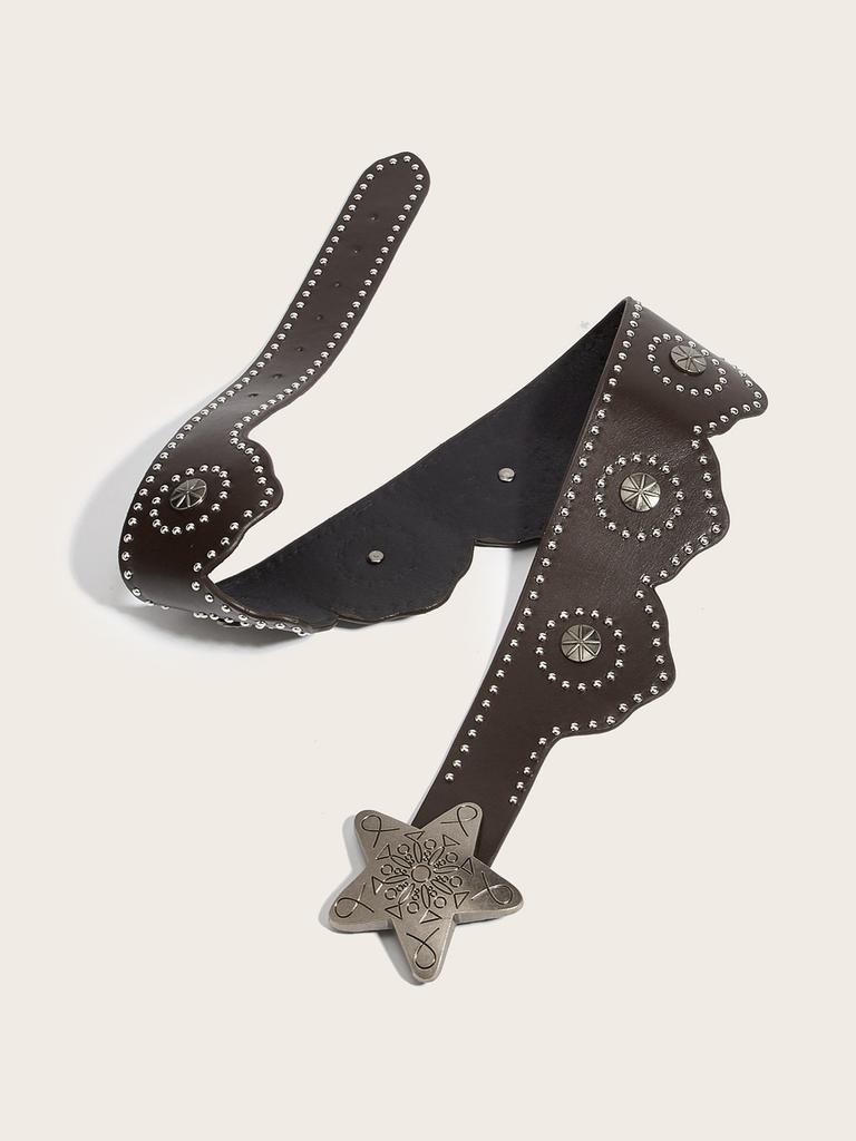 Punk Style Starry Sky Buckle Pu Leather Wide Belt For Outdoor Fashion