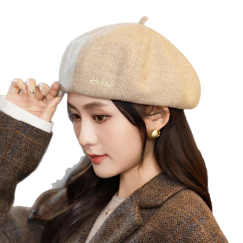 Versatile Embroidered Beret for Women In Autumn and Winter Outdoor Casual Painter Hat Big Head Circumference Showing Face Small Octagonal Hat