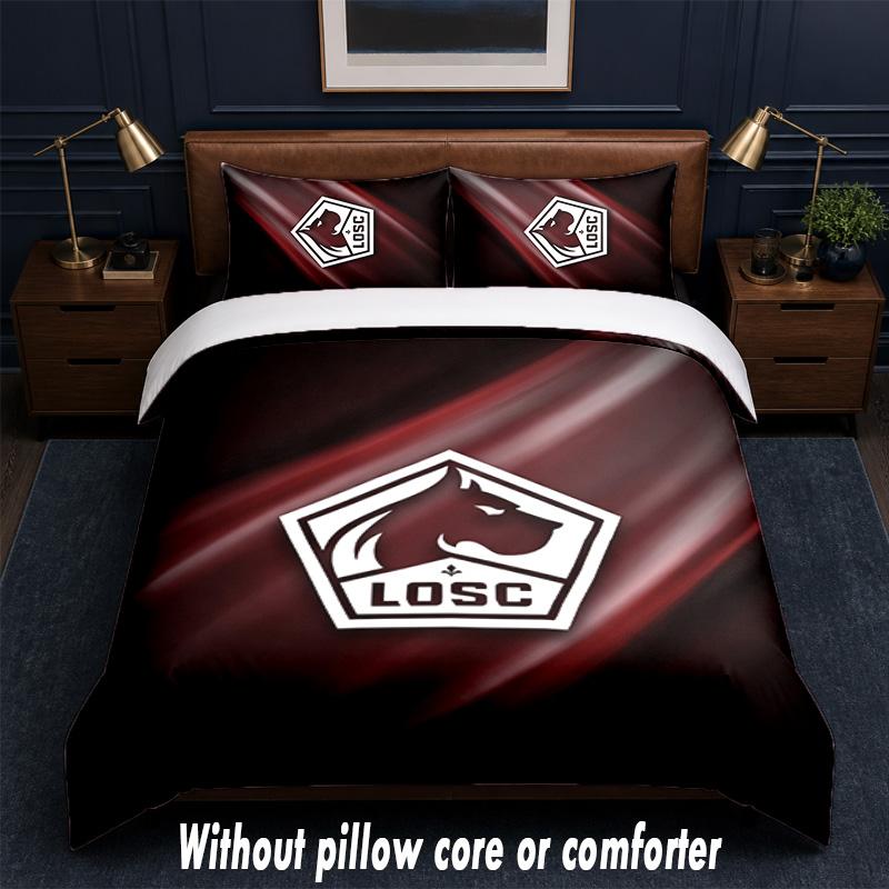 LOSC Lille FC Design Bed Bedding Set 1 Duvet Cover + 2 Pillowcases Soft Breathable Household Bed Linens