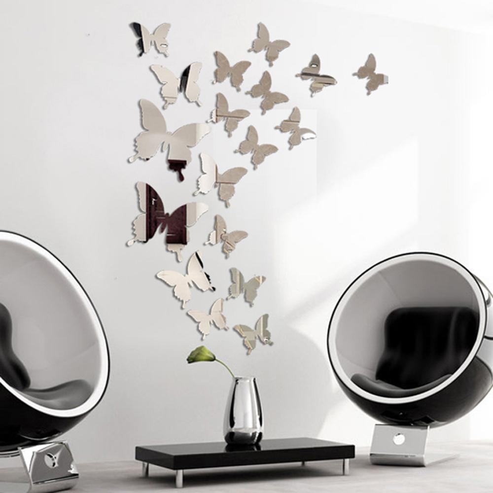 12 Sztuk/partia 3D Motyl Lustro Naklejka Ścienna Naklejka Wall Art Wymienny Dekoracje Ślubne Naklejka Dekoracji Pokoju Dziecięcego