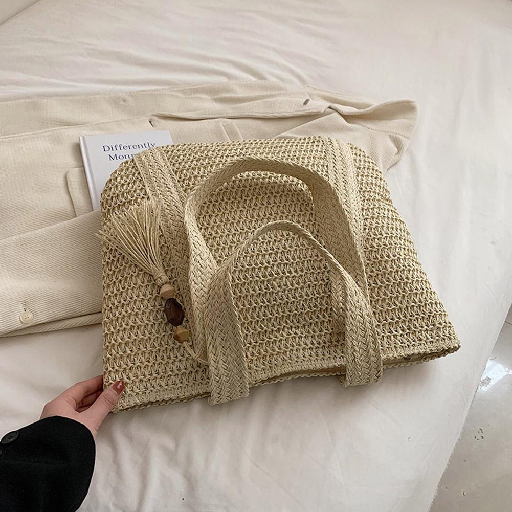 Summer Straw Woven Bag Fashion Handmade Simple Large Capacity with Tassel Pendant Hand-Woven Handbags Shopping Handbag Tote