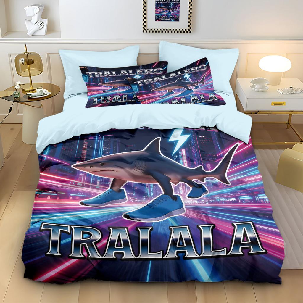 Cartoon ai Brainrot Tung Tung Sahur Bedding Set Bedroom Decoratio Duvet Cover Pillowcase Adult Boy Girl Single Double Large Siz