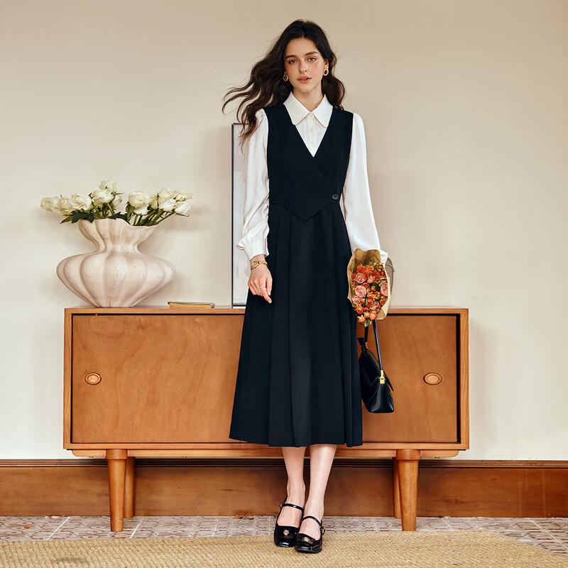 Olrain Elegant Color Block Faux Two-Piece Dress