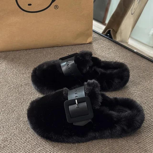 Women's Fur Slippers Autumn and Winter New Style with Plush Thick Bottom Cotton Slippers, Fashionable and Warm Cotton Slippers