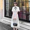 Japanese Dress Short Sleeve Women's Cape Mesh Big Bow Lace Temperament Splicing Long Dress