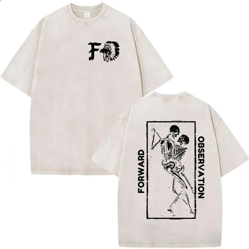 Forward Observations Group T-shirt Lavata Vintage Scheletro Uomo Gotico Oversize Girocollo Manica Corta T-shirt Y2k Streetwear