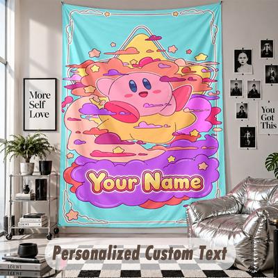 Wall Hanging Tapestry With Custom Name & Text, Kirby Decorative Tapestry For Bedroom