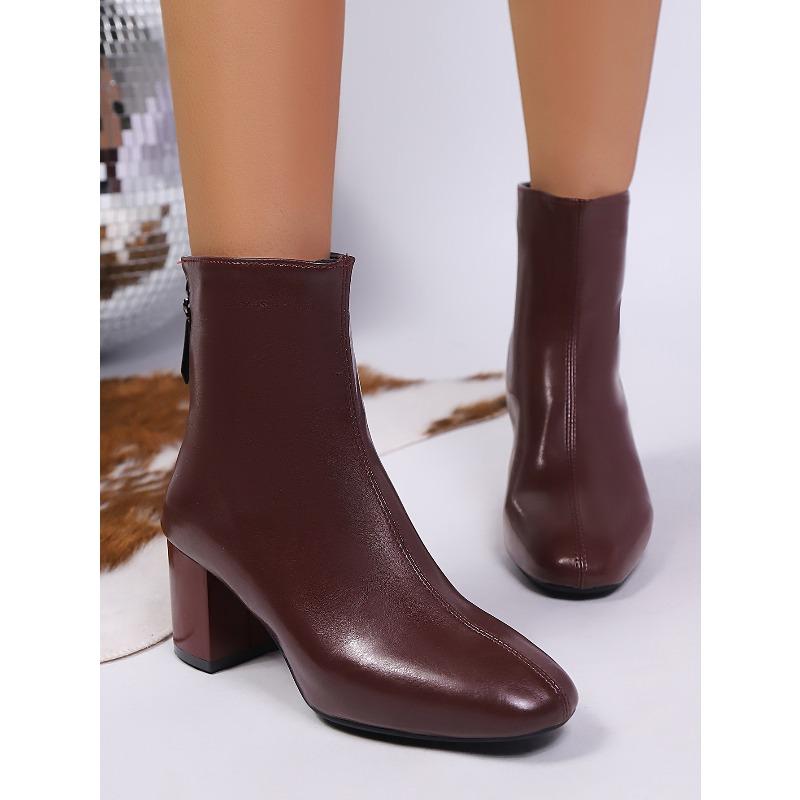Winter New High-heeled Skinny Boots Women's 2025 Thick Heel Slimming Square Toe Fashion Boots