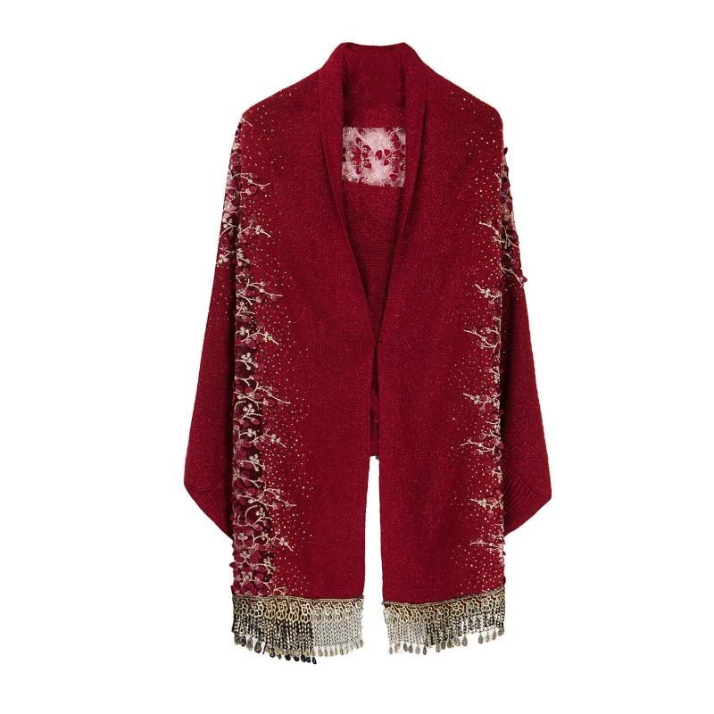 Women's Embroidered Tassel Cloak Shawl Women's Knitted Cardigan