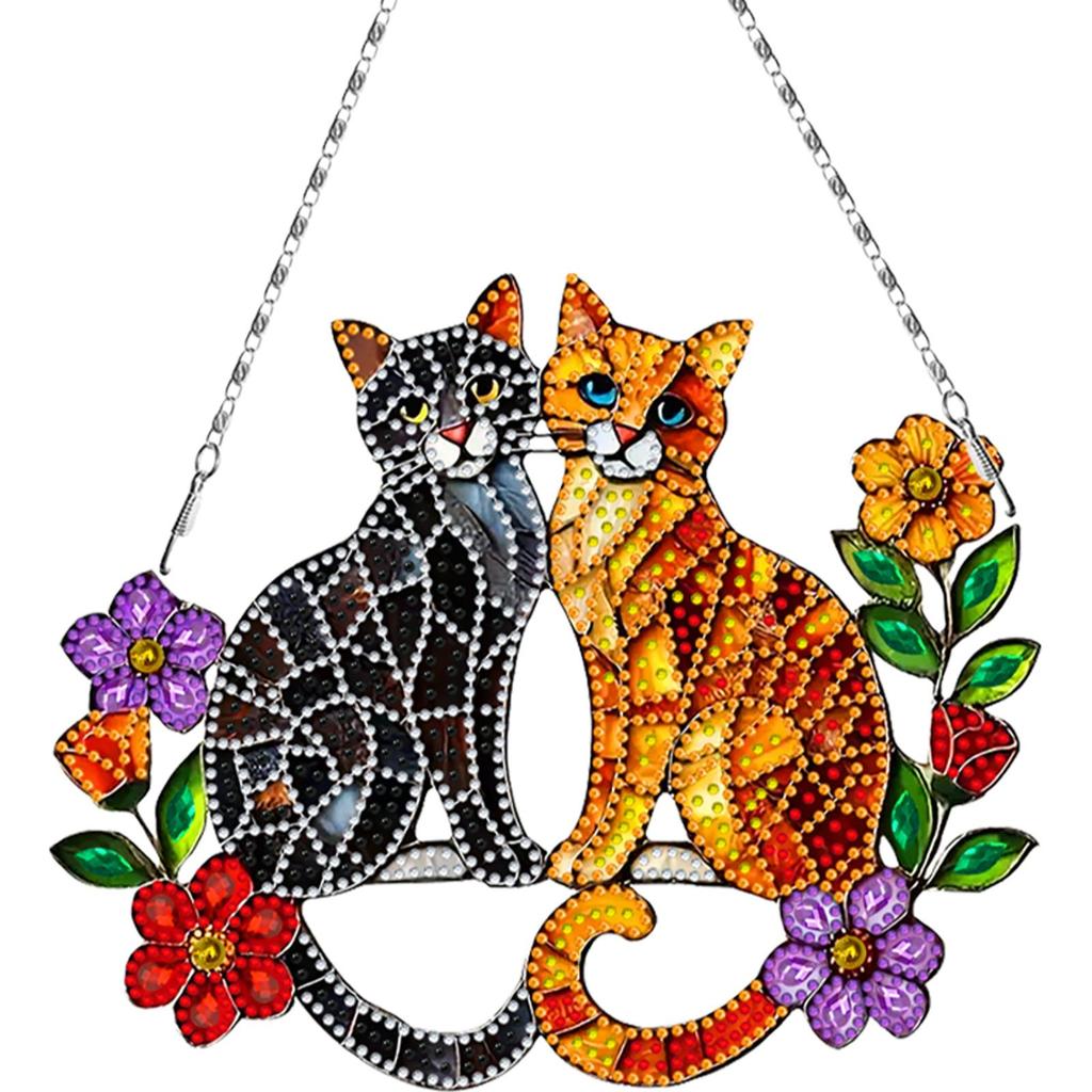 Stained Art DIY 2D Flat Acrylic Hanging Diamond Art Set 24x24cm Double Side Print Single-Sided Rhinestone for Adults Home Decor
