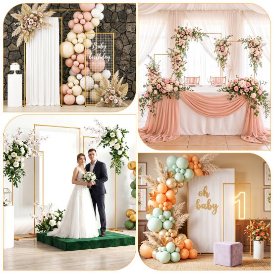 Gold Wedding Arch Backdrop Stand Square Stand, Set of 3, 6.6FT + 5.9FT +4.9FT, Metal Balloon and Flower Frame for Birthday Party, Baby Shower,