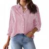 Womens Button Down Shirts Striped Classic Long Sleeve Collared Office Work Blouses Tops with Pocket