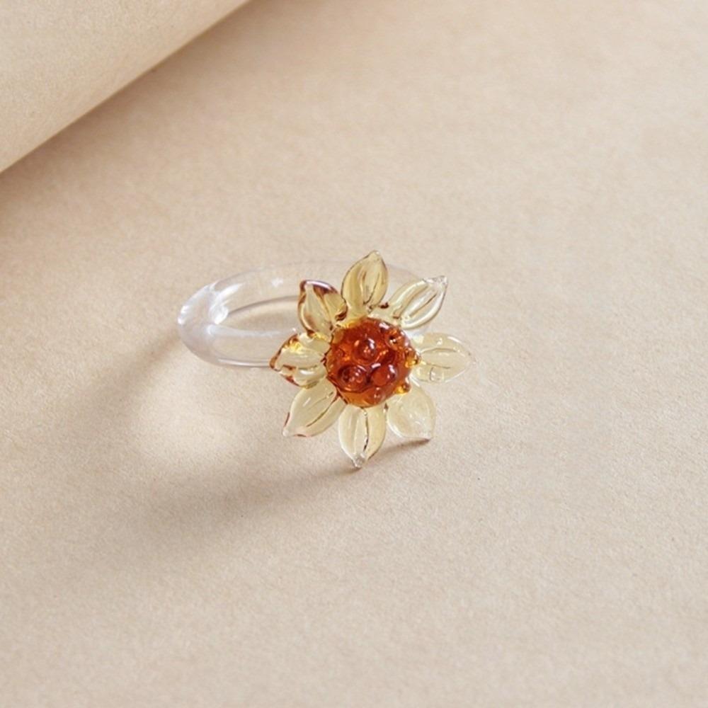 Fashion Four-leaf Clover Ring Cute Coloured Glaze Ring Daisy Flowers Finger Ring  Hipster Style 3