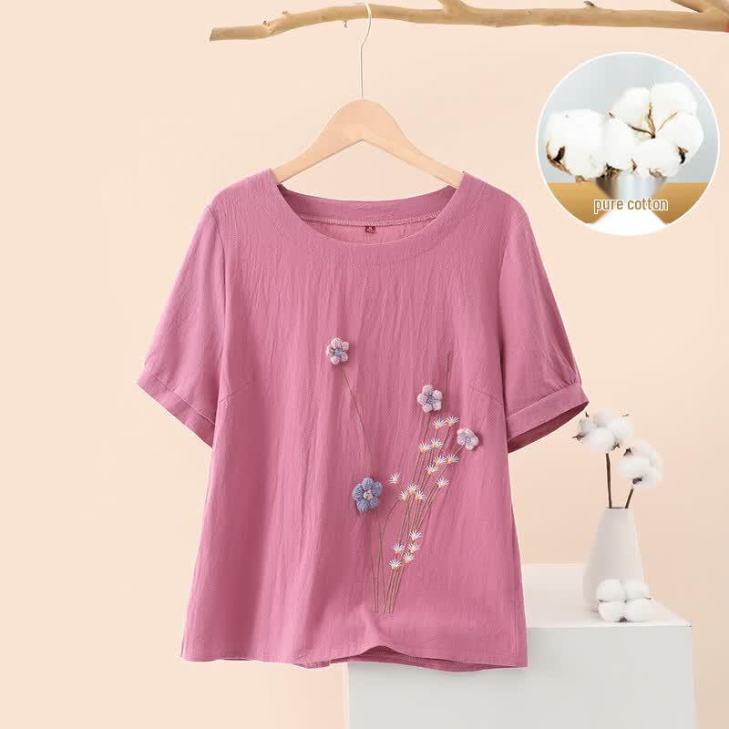 Yuzhaolin Women's Pure Cotton Short Sleeve Summer Blouse