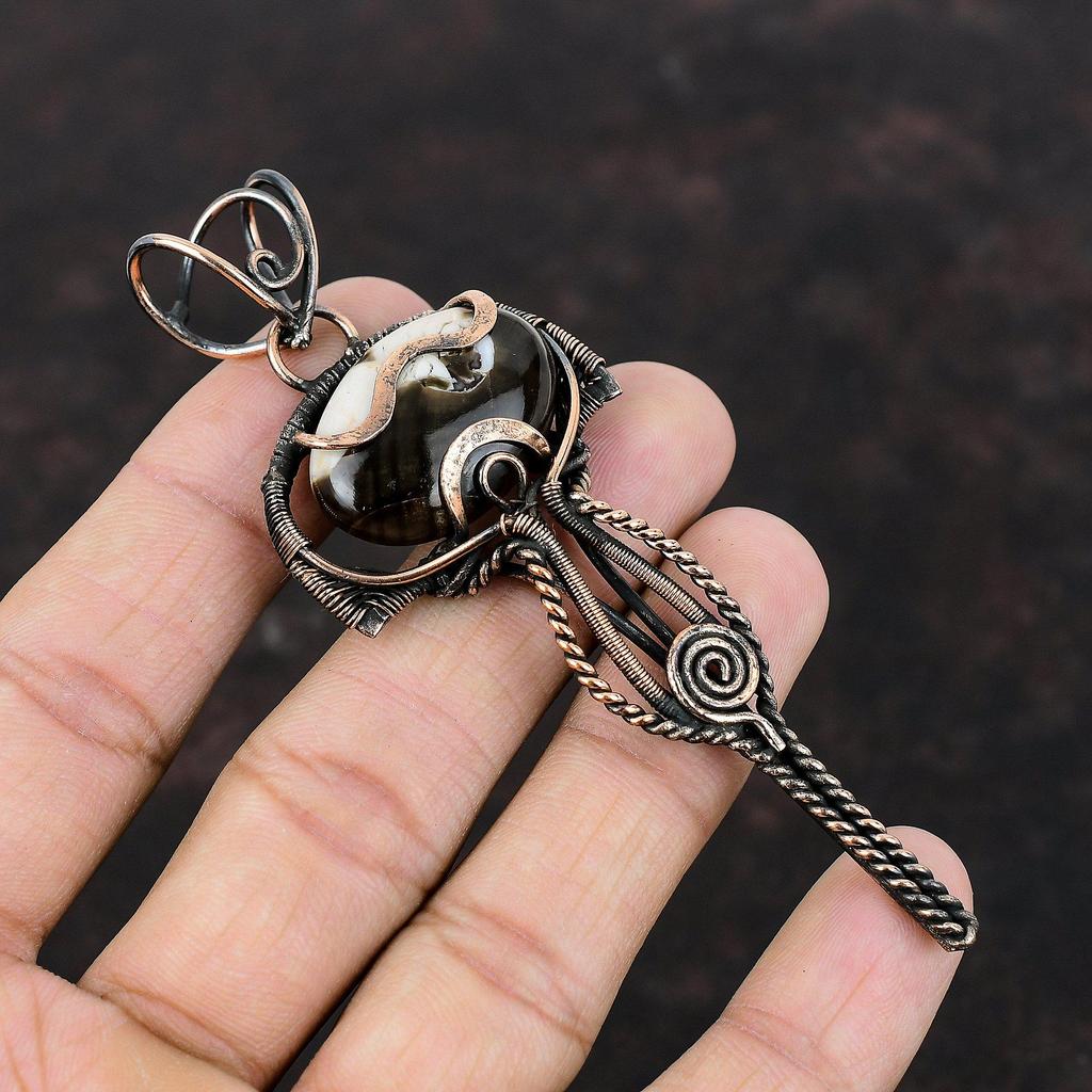 Peanut Wood Jasper Pendant Copper Wire Wrapped Pendant Real Gemstone Handmade Pendant Copper Jewelry Gift For Mom Peanut Wood Jasper Jewelry