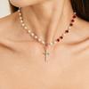 Fashion Style Cross Pendant, Collarbone Necklace, Simple Imitation Pearl Crystal Chain Necklace For Women
