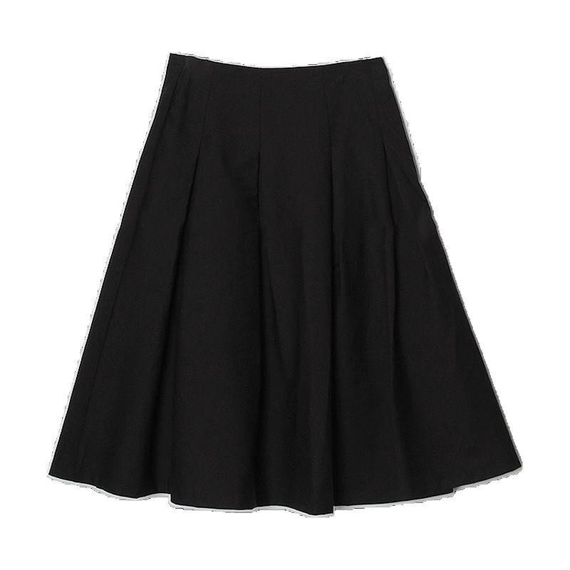 Black Pleated Midi Skirt: Women's A-line Casual Swing for Spring & Autumn - Petite Sizes Available