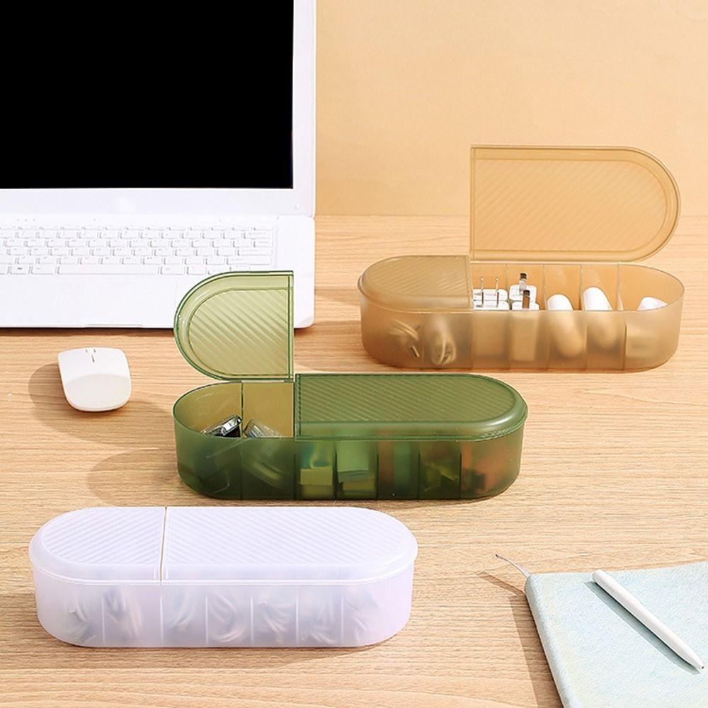 Transparent 7 Grids Cable Storage Box Plastic Power Cord Sundries Organizer  for Home