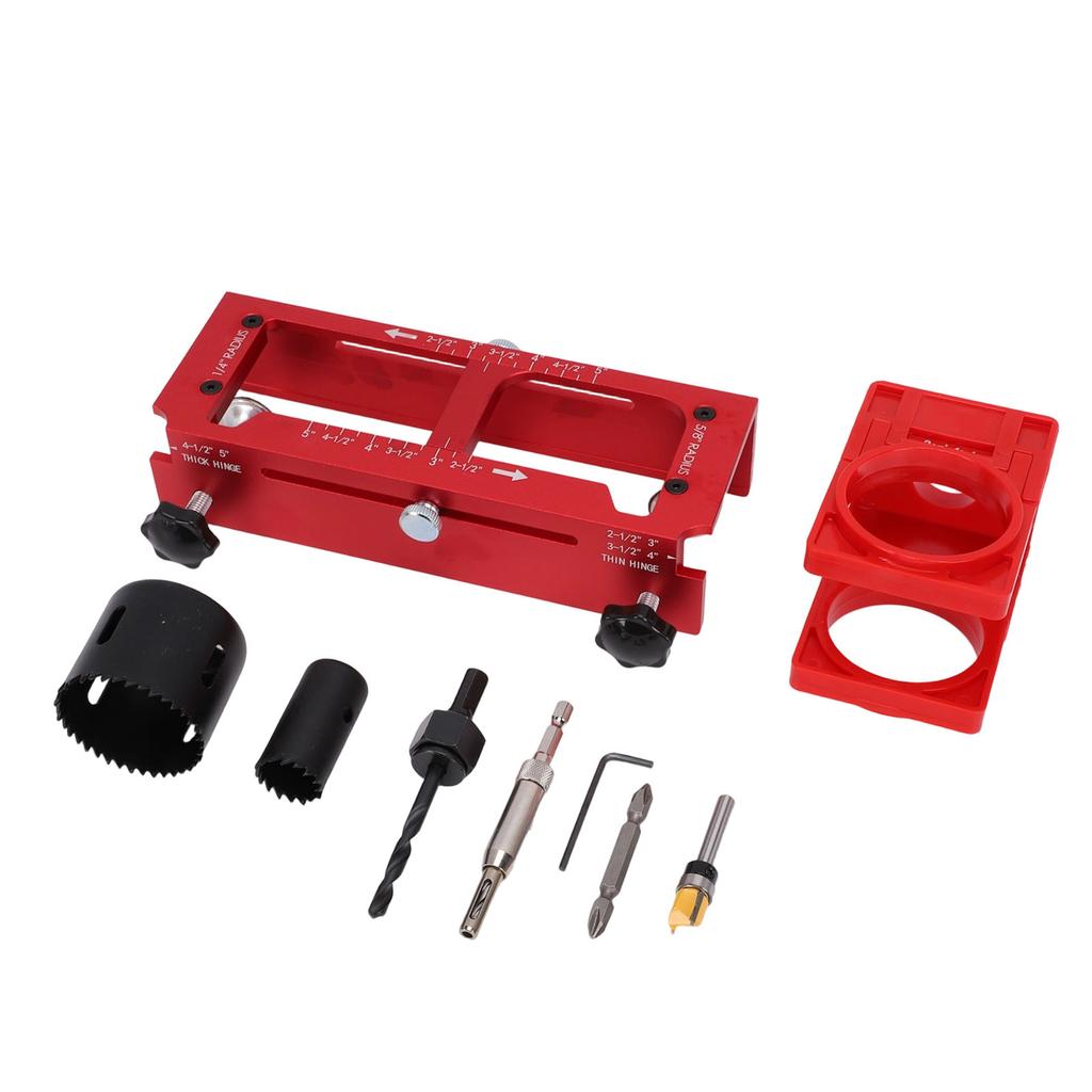 Door Hinge Jig and Lock Installation Kit Aluminum Alloy Plastic Door Hole Drilling Kit for 1 4in 5 8in Radius Square