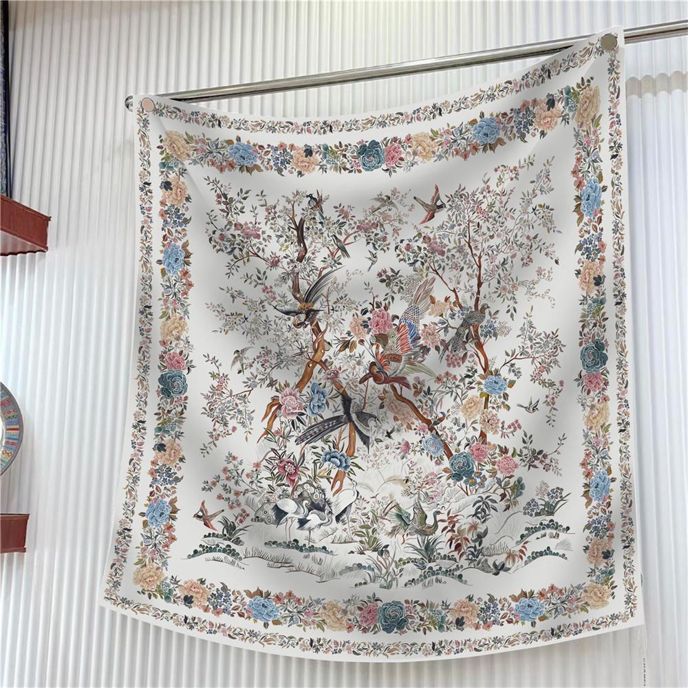 Seidenschal Damen Bedruckte Quadratische Schals Kopf-Echarpes Seiden-Foulards Femme Wickeltücher Strand-Schal Bandana Dame Hijabs 90CM