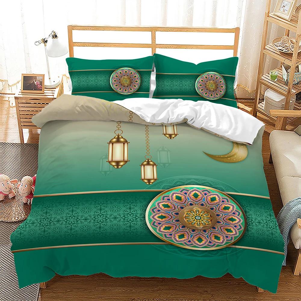 Exotic Stars and Moon Duvet Cover King Queen Religious Themed Quilt Cover Muslim Believer Bedding Set for Ramadan Festival Decor