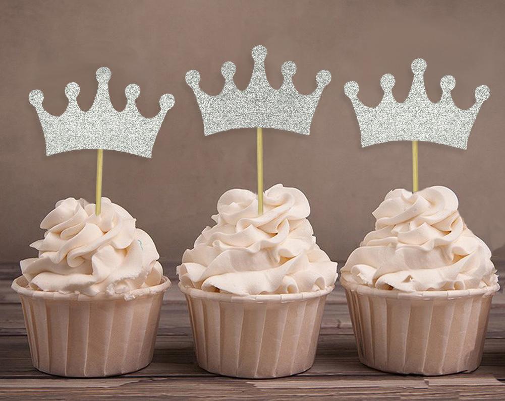 Darling Souvenir| Crown Tiara Shape Cupcake Toppers| Girls Birthday Party Dessert Decorations - Pack Of