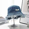 Raw Edge Bucket Hat Denim Blue Sun Protection Hat New Washed Denim Hat  Spring Season