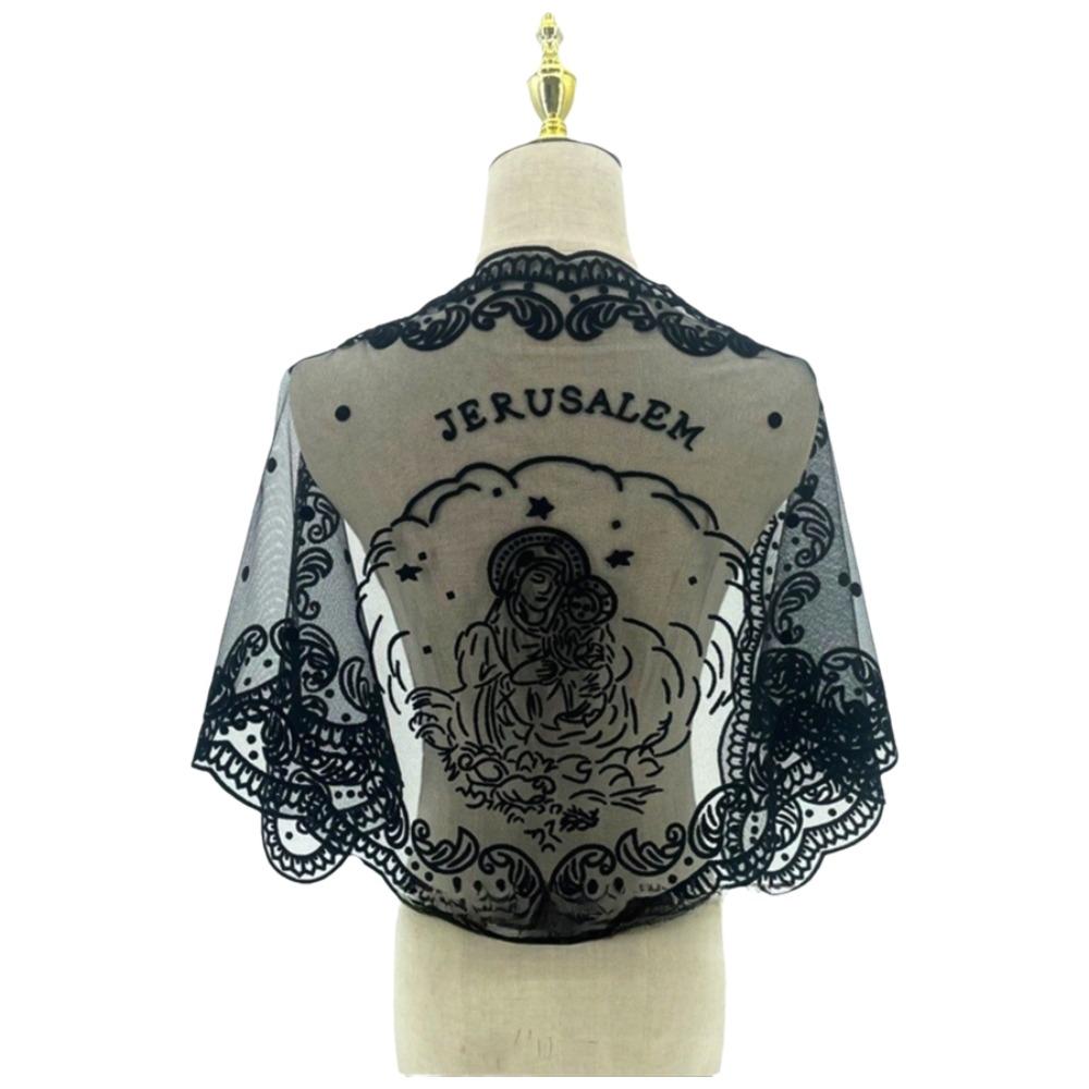 Fashion Hollow Out Lace Scarf Shawl Embroidery Thin Foulard Bandana Lace HandkerChiefs for Women чёрный