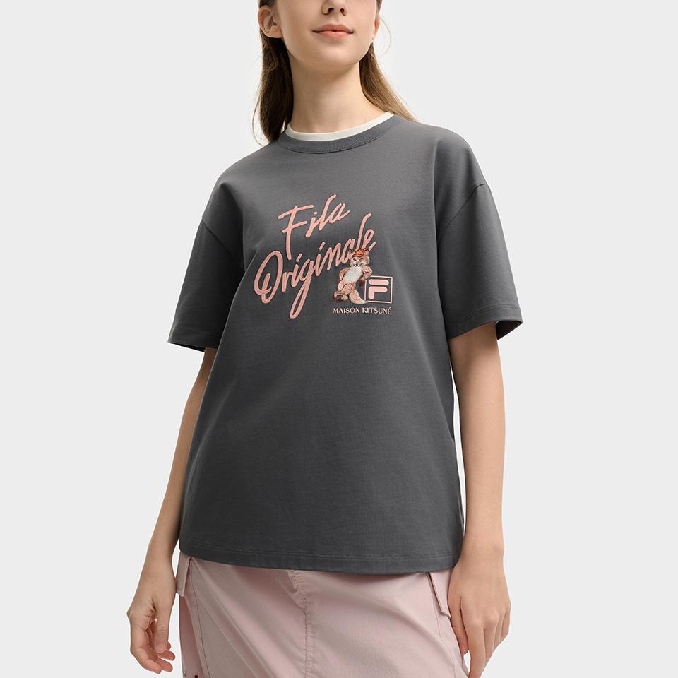 New FILA X MAISON KITSUNE ORIGINALE T Shirt Women's Silent Phantom Gray F11W529122F-DY