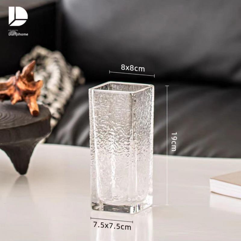 Thickened Square Glass Vase for Fresh Flowers - Elegant Hydroponic Floral Container for Living Room & Dining Table Decor