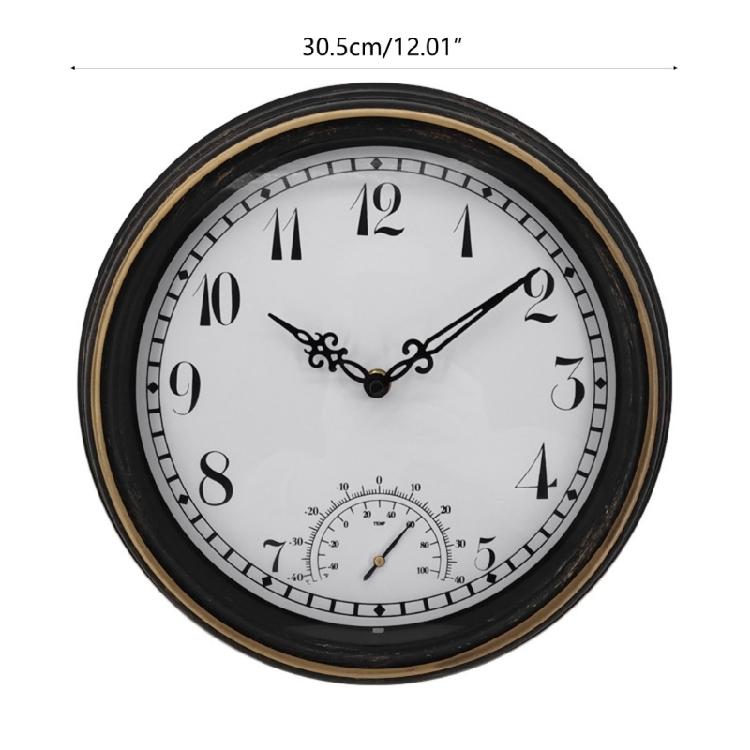 12inch Retro Waterproof Clock with Thermometer Outdoor Garden Yard Decoration