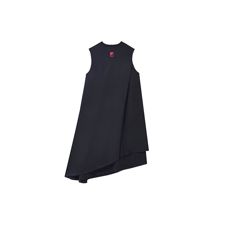 Fila Sport Fashion Round Neck Irregular Hem Sleeveless Knit Dress Women Dresses Legendary-Blue F11W326307F-NV
