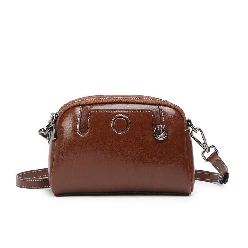 Oil Wax Cowhide Women's Bag 2025 New Fashion Versatile Small Square Bag Genuine Leather Bag Multi-Pocket Crossbody Small Bag