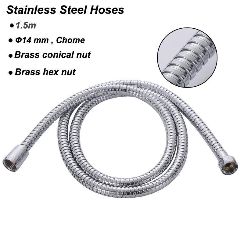 European & Japanese Style High-Pressure Shower Hose: 1.5-2m, Cold/Hot Water, Copper Cap, Stainless Steel, Double Buckle