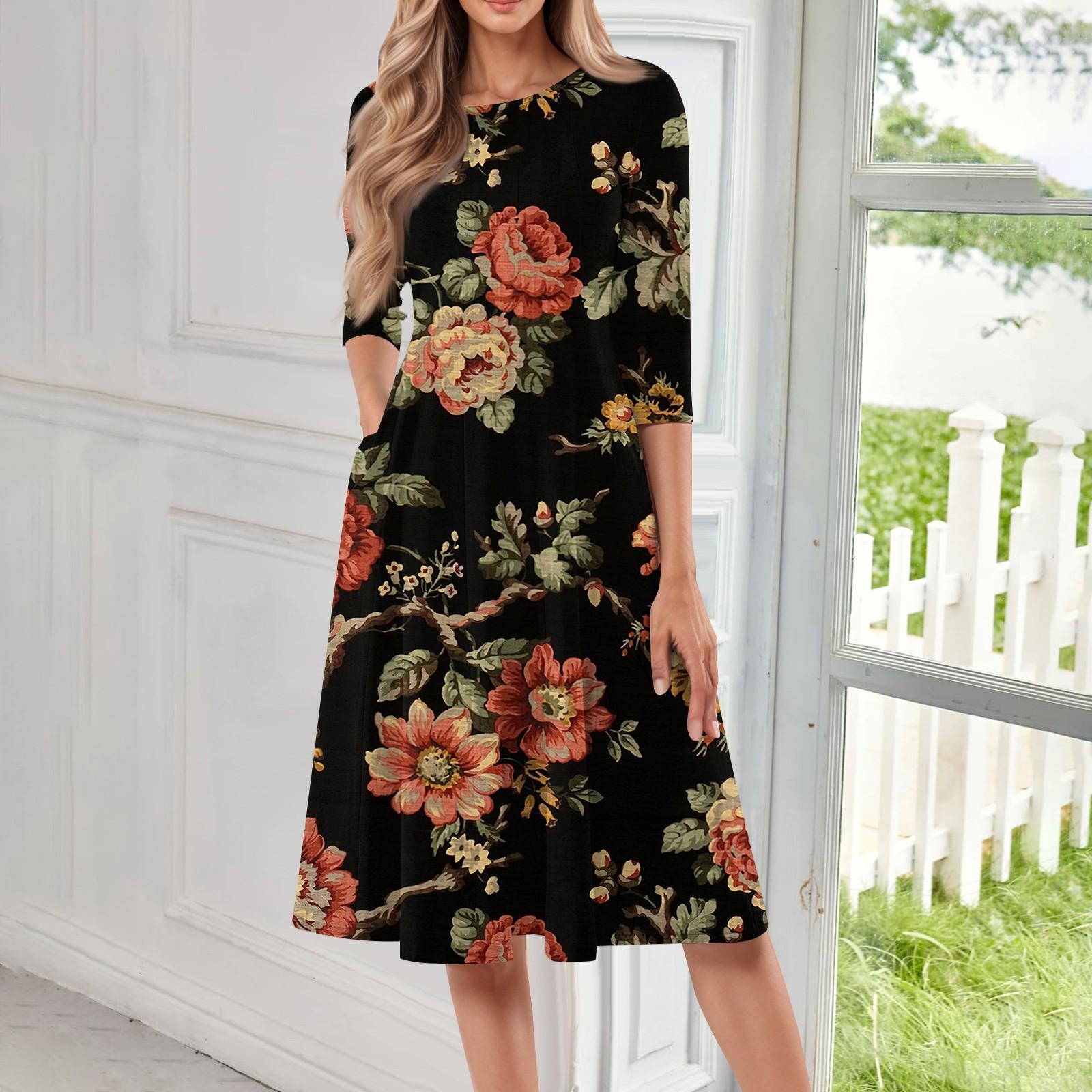 

Женское повседневное модное платье миди с круглым вырезом и рукавом три четверти XL оранжевый