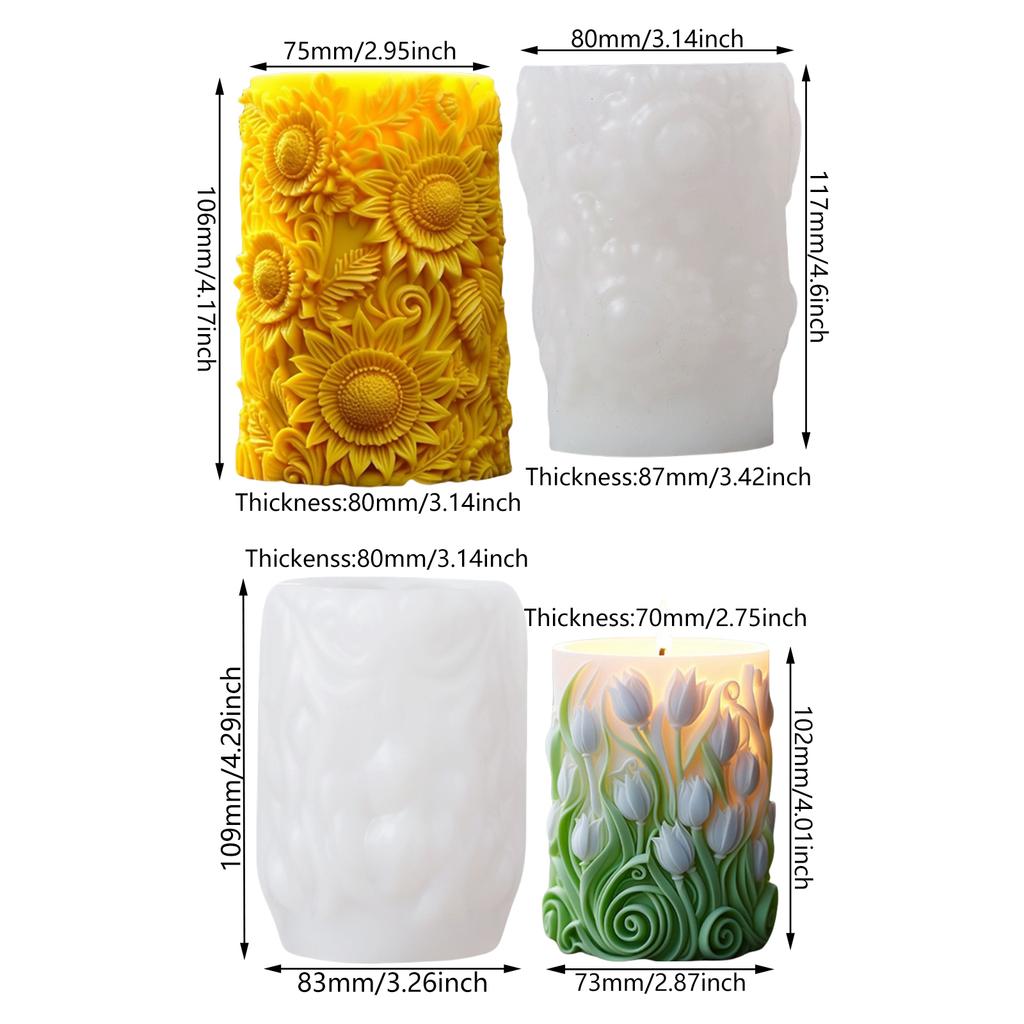 Silicone Molds Flower Cylinder Candle Molds Epoxy Resin Molds Castings Molds Carving Pattern Wave Plasters Molds