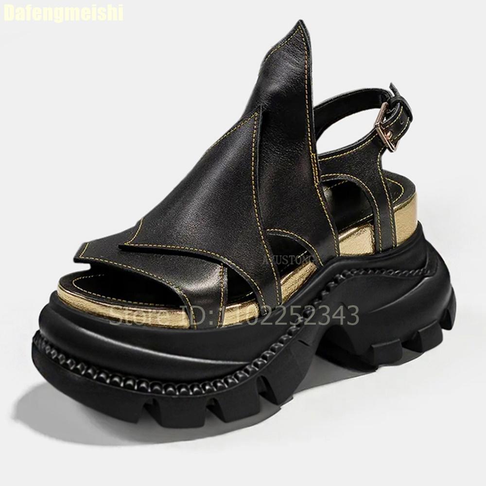 Sandali Donna Piattaforma Stile Punk Open Toe Zeppe 8cm Rialzo Scarpe Gladiatore Nero/bianco Sport Estate 2025 Scarpe da Spiaggia