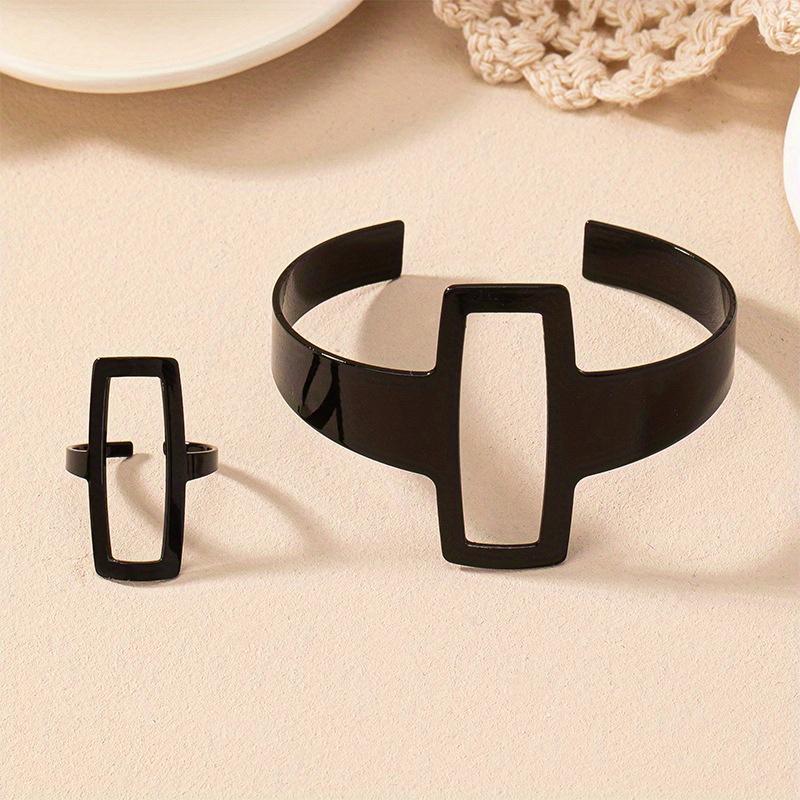 1 Set Trendy and Minimalist Geometric Square Jewelry Hollowed Out Ring and Bracelet Set Mother's Day Gift Jewelry Set