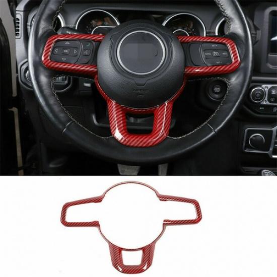 For Jeep JL JT 2018+ Steering Wheel Covers Panel Decoration Interior Red Carbon