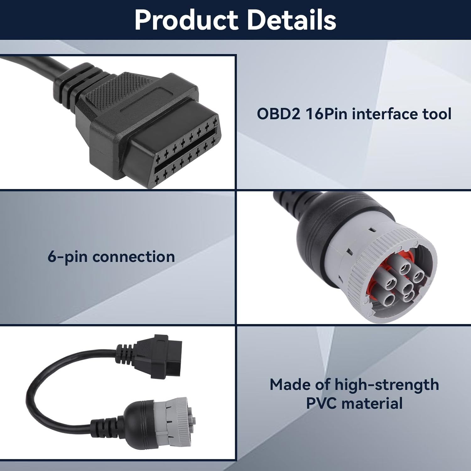 Diagnostic Cable 6 Pin and OBD2 OBDII Female 16 Pin Adapter for Automotive Car Truck Diagnostic Tool Obd2 Extension 26 Awg 6 Pin to 16 Pin OBD2 Truck