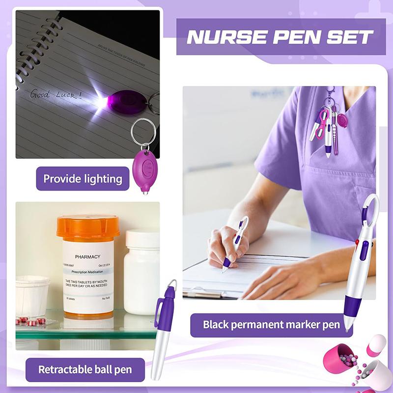 Zestaw 6 długopisów dla pielęgniarek 6 w 1 Multifunkcyjna latarka Składane nożyczki Długopis kulkowy Brelok Długopisy dla pielęgniarek Permanentny marker