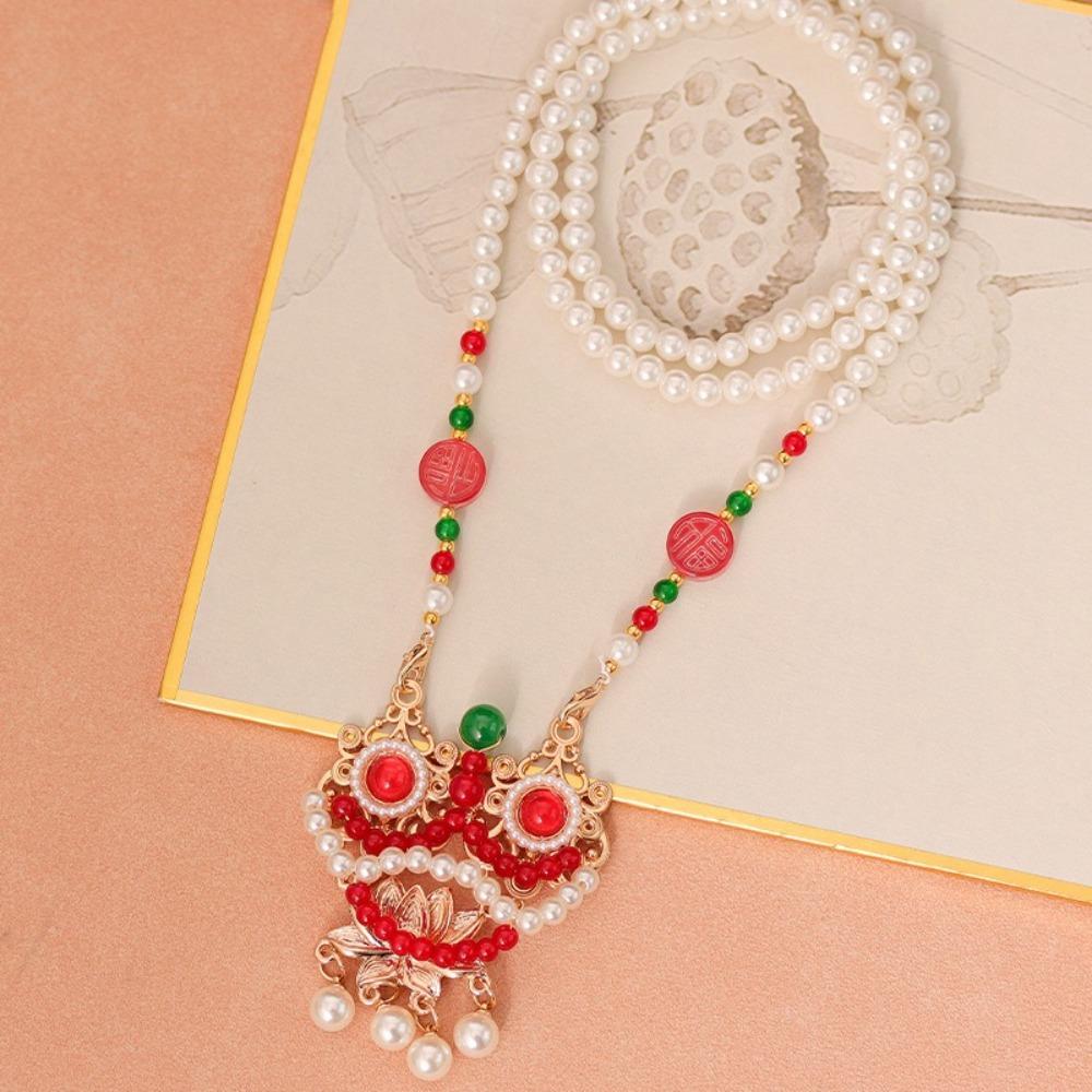 Retro Butterfly Necklace Fringed Chinese Style Necklace Pearl Pendant Necklace  Hanfu Costume